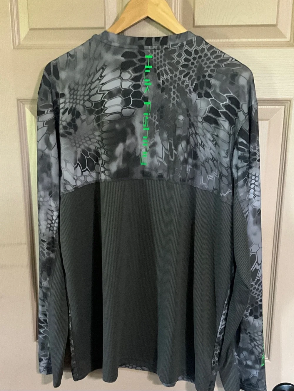 Huk Grey Camo Long Sleeve Shirt with Neon Green Logo